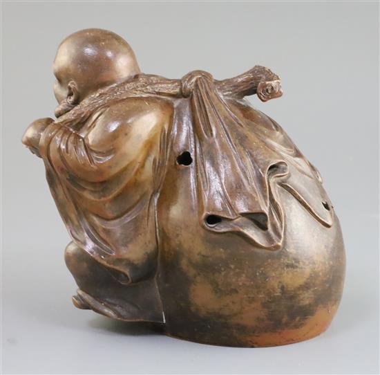 A Japanese Bizen ware figure of Hotei, Meiji period, h.18cm